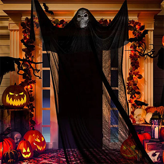 Scary Halloween Decor Outdoor Hanging Skull Ghost Creepy Sound Light Up Eyes,Halloween Outside Ghosts House Yard Lawn Decor