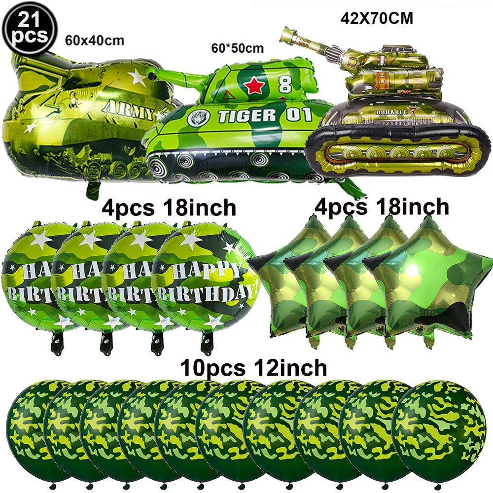 Camouflage Party Decoration Green Camo Latex Balloons Gun Tank Balloon Military Theme Decor Baby Shower Birthday Party Supplies