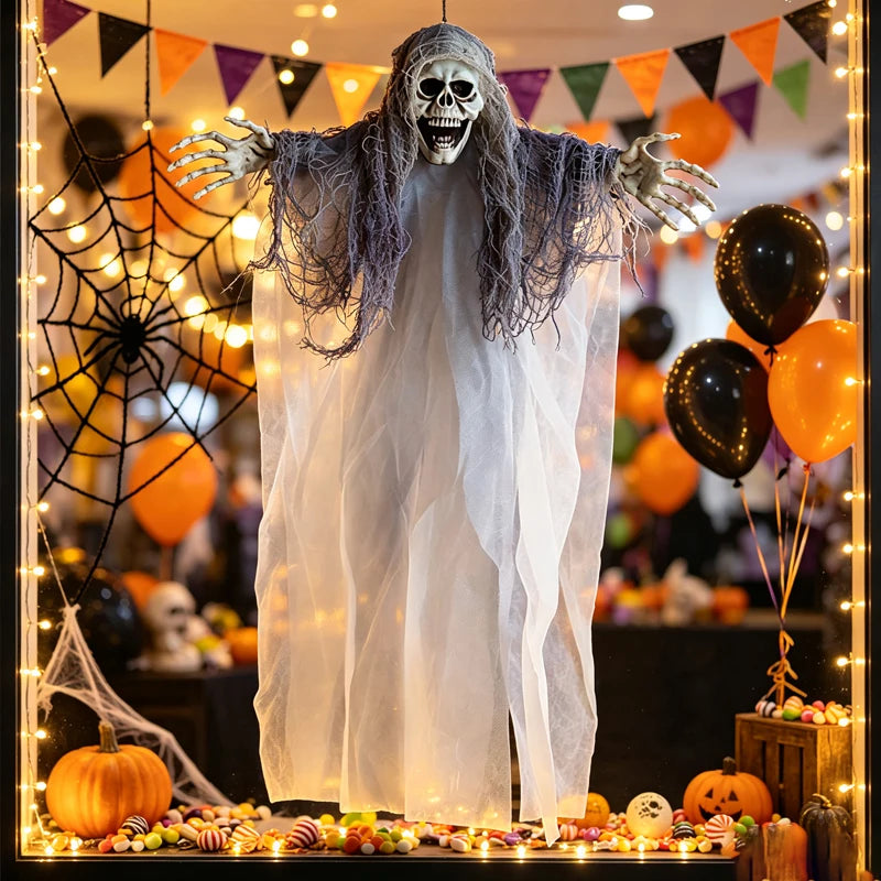 Halloween Decoration Outdoor Ghost Festival Chamber Terror Gauze Large Hanging Ghost Mask Door Curtain for Halloween House Decor