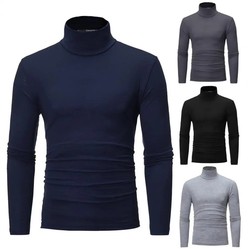 2021 New Men's Solid Color Turtleneck T Shirts Male Slim Fit Long Sleeve T Shirts Black White Men tshirt Tops S-3XL