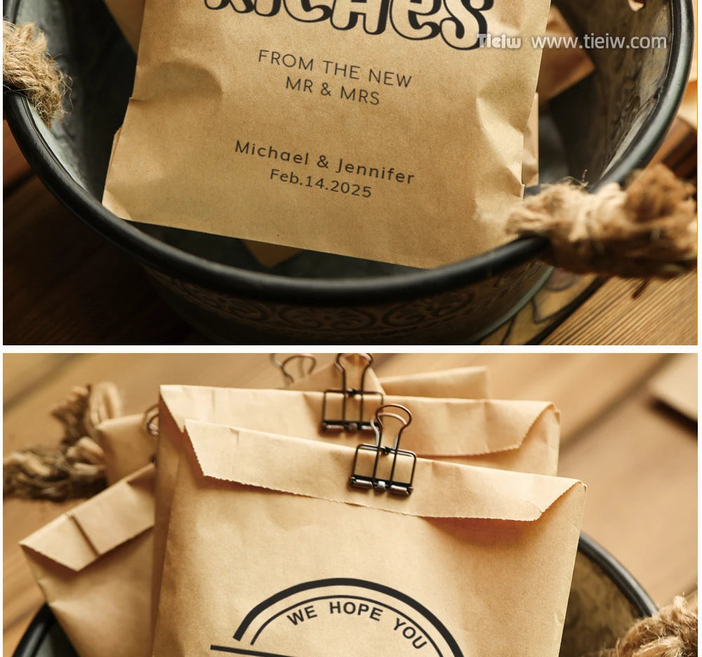 50PCS Personalized Wedding Favor Bags Custom Name Date Lottery Game Kraft Paper Perfect for Weddings Engagements Bridal Showers