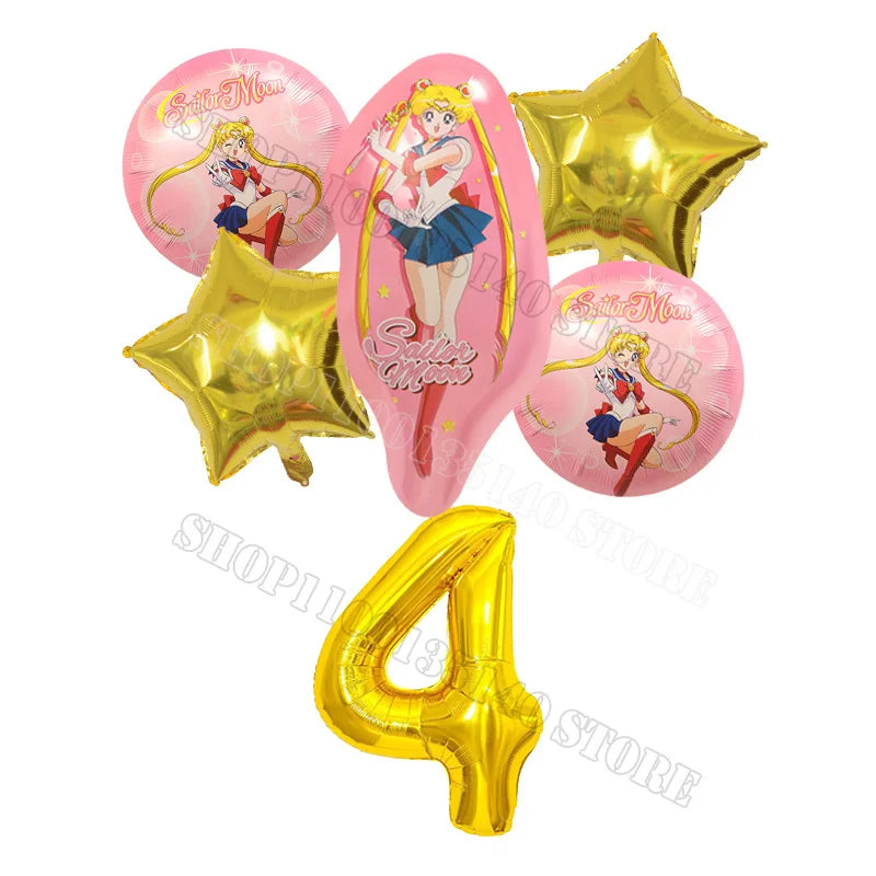 Sailor Moon Number Balloon Set Birthday Party Decoration Aluminum Foil Ballon Girl Photo Props Cute Baby Shower Parties Supplies