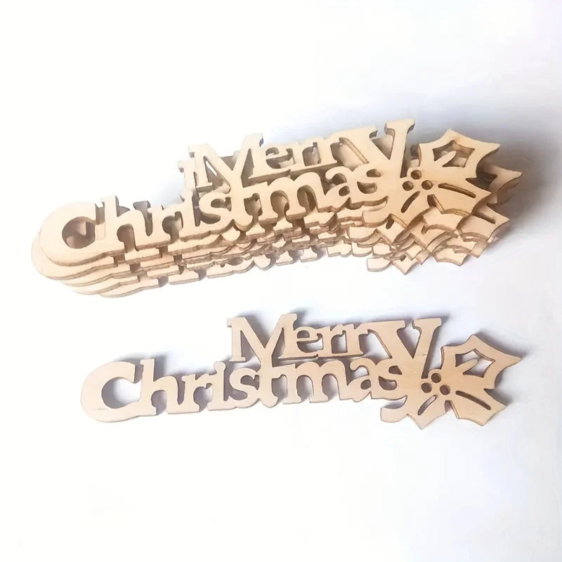 10/30pcs 9x2.5cm/3.54x0.98in Merry Christmas Hanging Ornament Wooden Letter Christmas Crafts For Home Xmas New Year Decoration