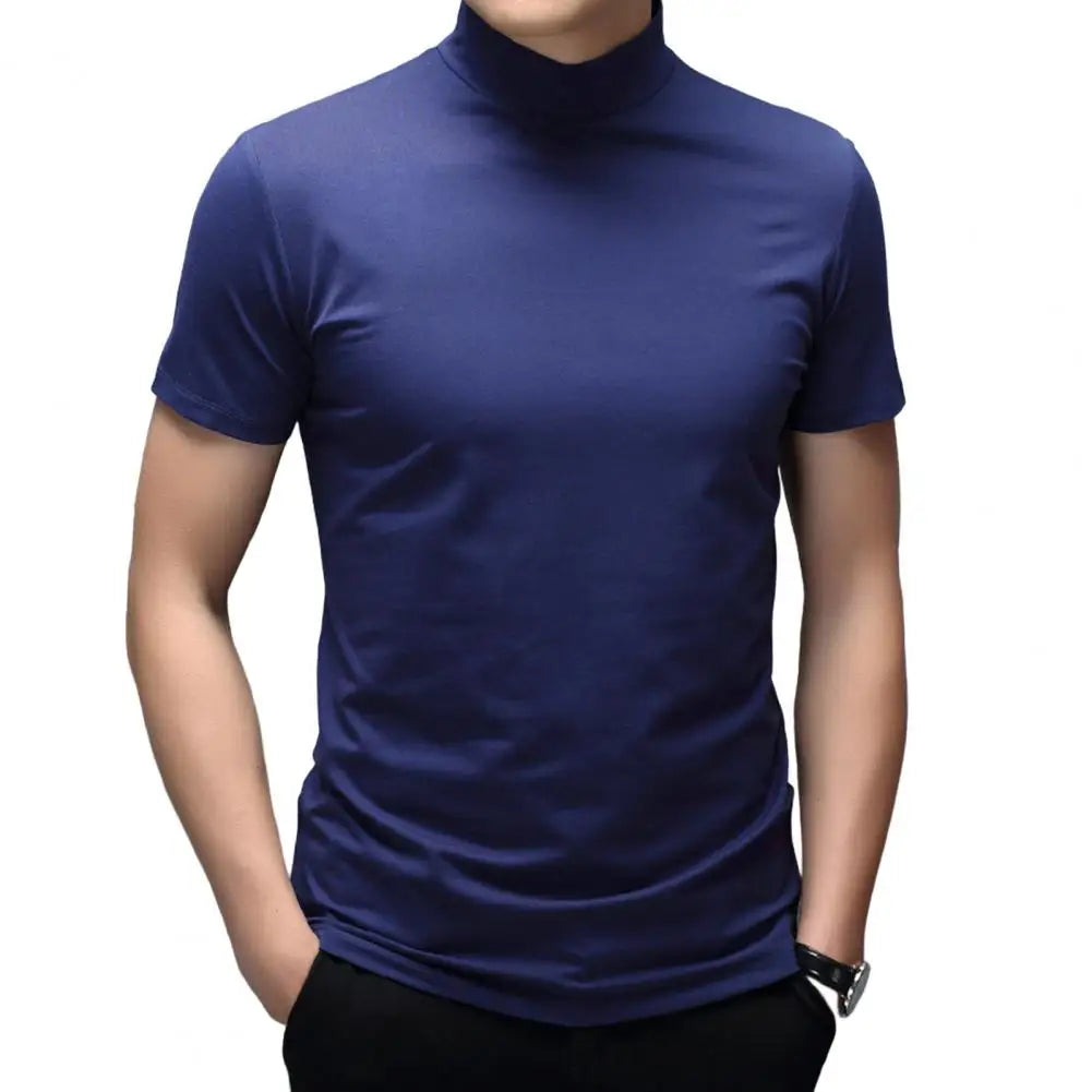 Men Summer Top Half High Collar Solid Color Soft Pullover Breathable Keep Cooling Casual Short Sleeves Summer T-shirt Clothing