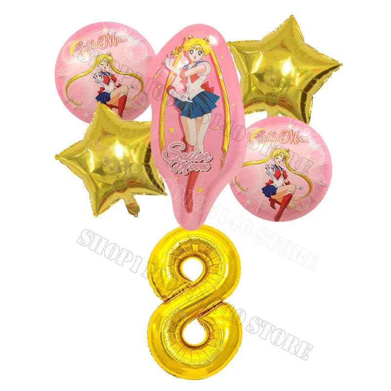 Sailor Moon Number Balloon Set Birthday Party Decoration Aluminum Foil Ballon Girl Photo Props Cute Baby Shower Parties Supplies