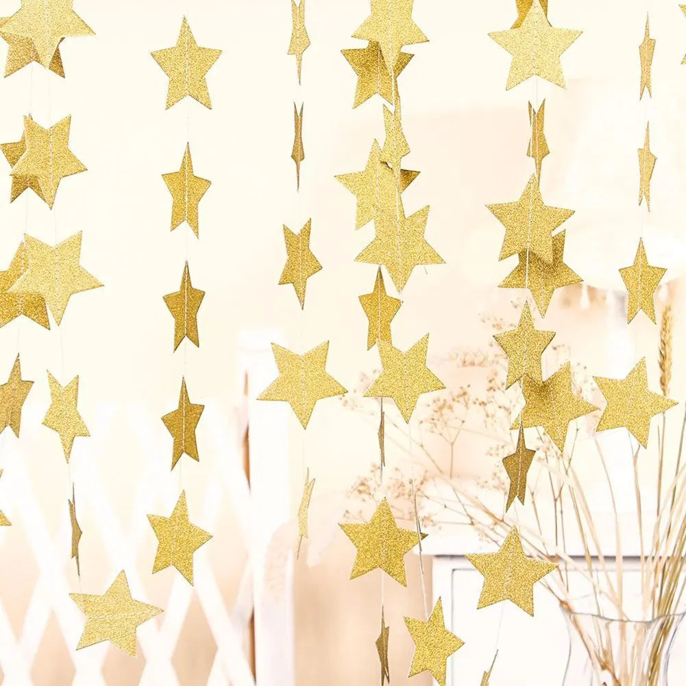 4M Silver Iridescent Paper Garland Star Round String Banners Wedding Birthday Party Home Hanging Decorations Baby Shower Favors