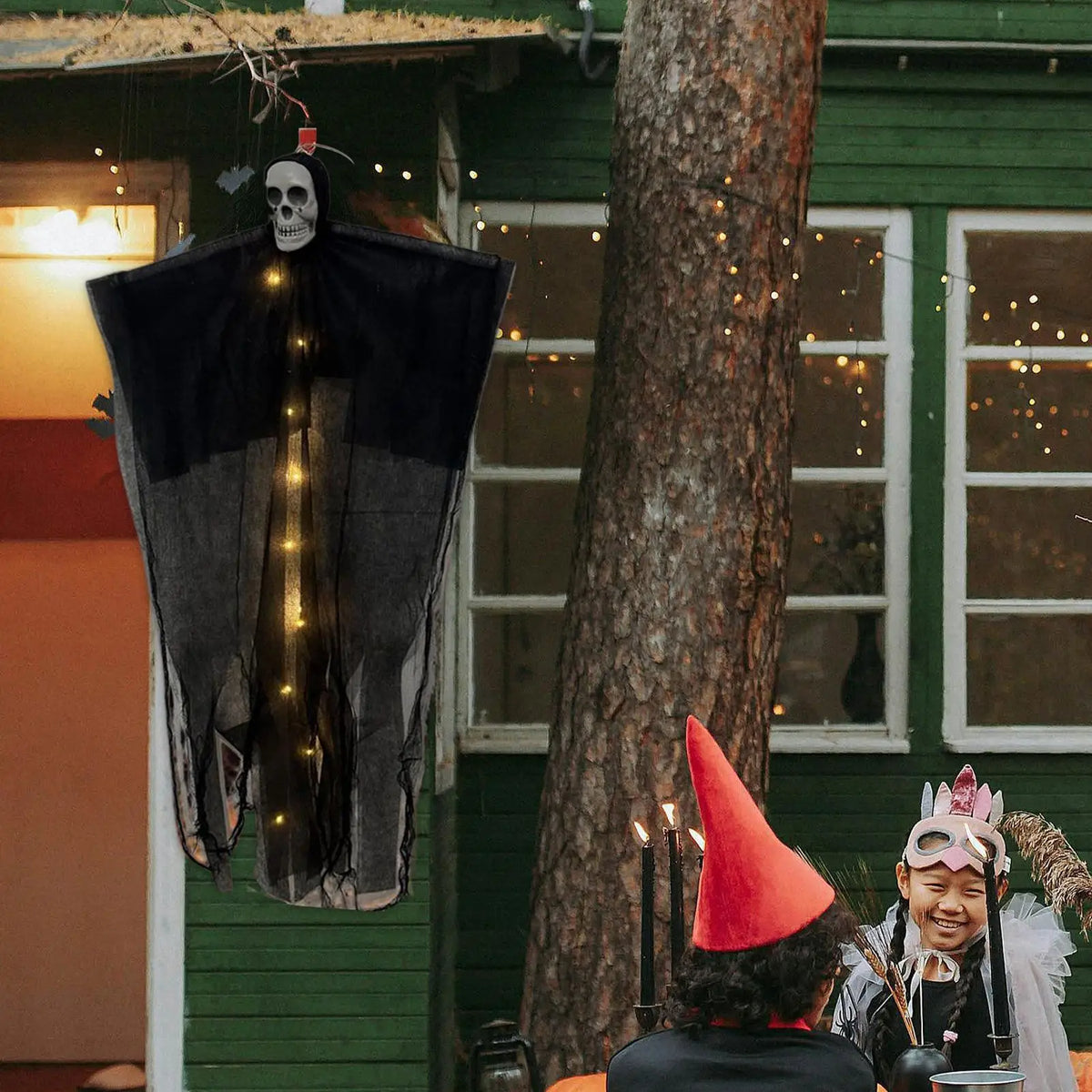 Halloween Hanging Skeleton Ghost Decoration Lighted Skull Ornament Horror Props Haunted House Outdoor Tree Decor Party Supplies
