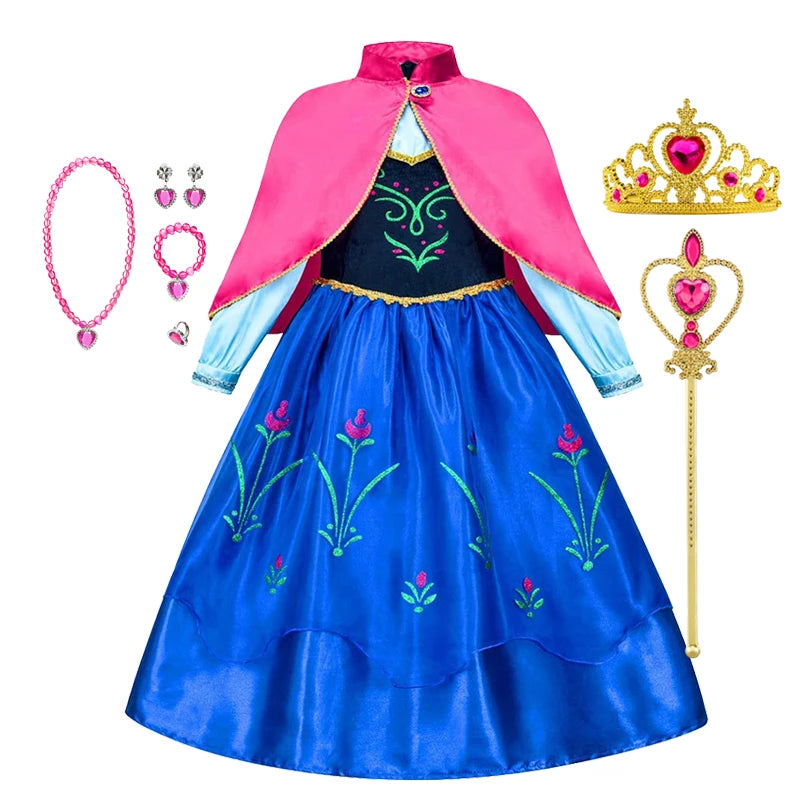 Girl Princess Dress Halloween Cosplay 2026 Party Anna Costume Snow Queen Princess Clothes Children Outfit 2-10 Y