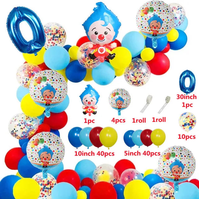 98pcs/Set Cartoon Clown Arch Garland Kit Foil Number Balloons Latex Air Globos Baby Shower Birthday Party Decorations Supplies