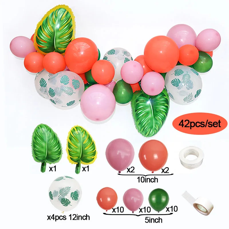 Hawaiian Party Decorations Ballons Tropical Palm Leaves Balloon Garland Summer Luau Theme Birthday Party Wedding Decorations