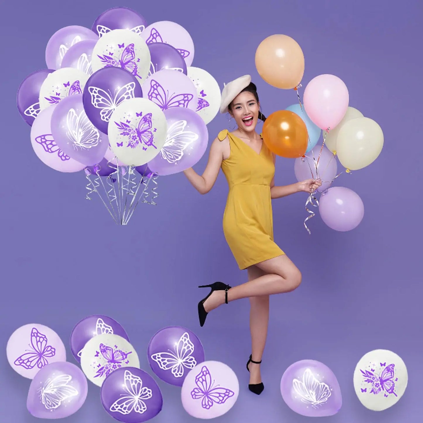 Butterfly Latex Balloons 12Inch Pink Purple Ballons For Girl Happy Birthday, Baby Shower, Wedding, Butterfly Party Decorations