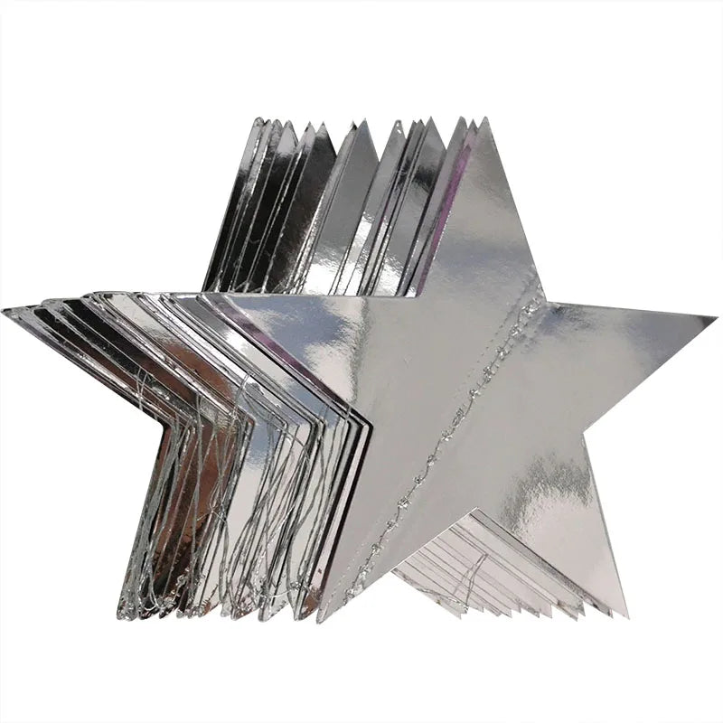 4M Bright Gold Silver Paper Garland Star String Banners Wedding Banner For Party Home Wall Hanging Decoration Baby Shower Favors