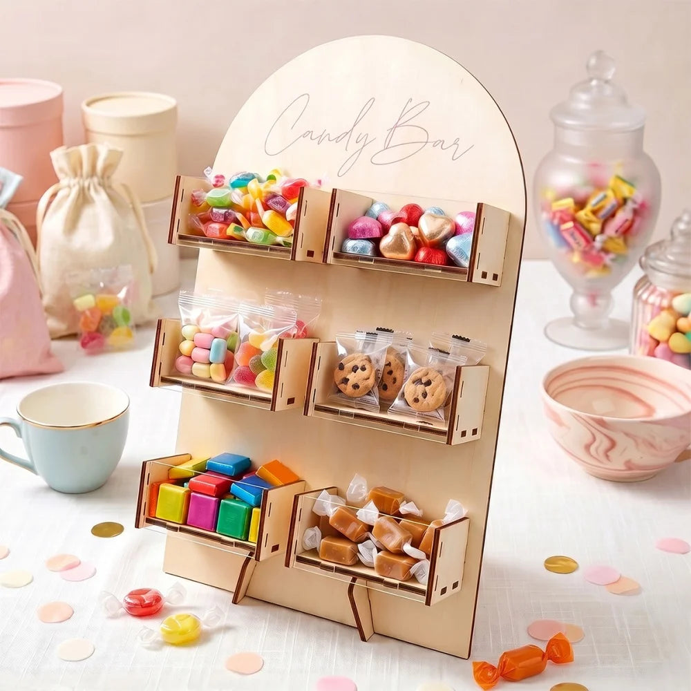 6 Grids Wooden Candy Bar Decoration Dessert Chocolate Snack Display Stand Boxes Birthday Party Wedding Table Decoration