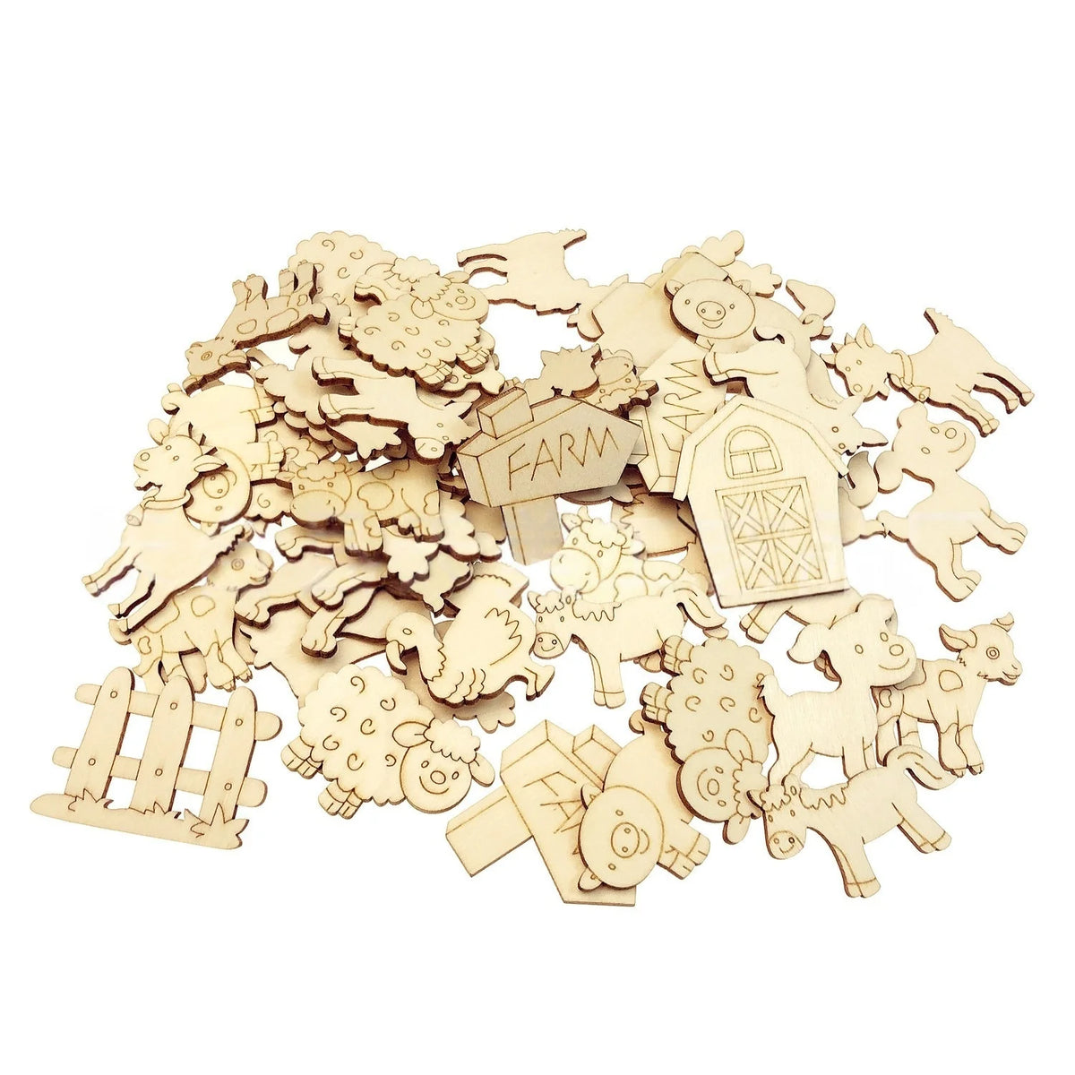 50Pcs Forest Animals Theme Unfinished Wood Craft Owl Rabbit Butterfly Lizard Mushroom Tree Trunk Shape Blank Wooden Cutout