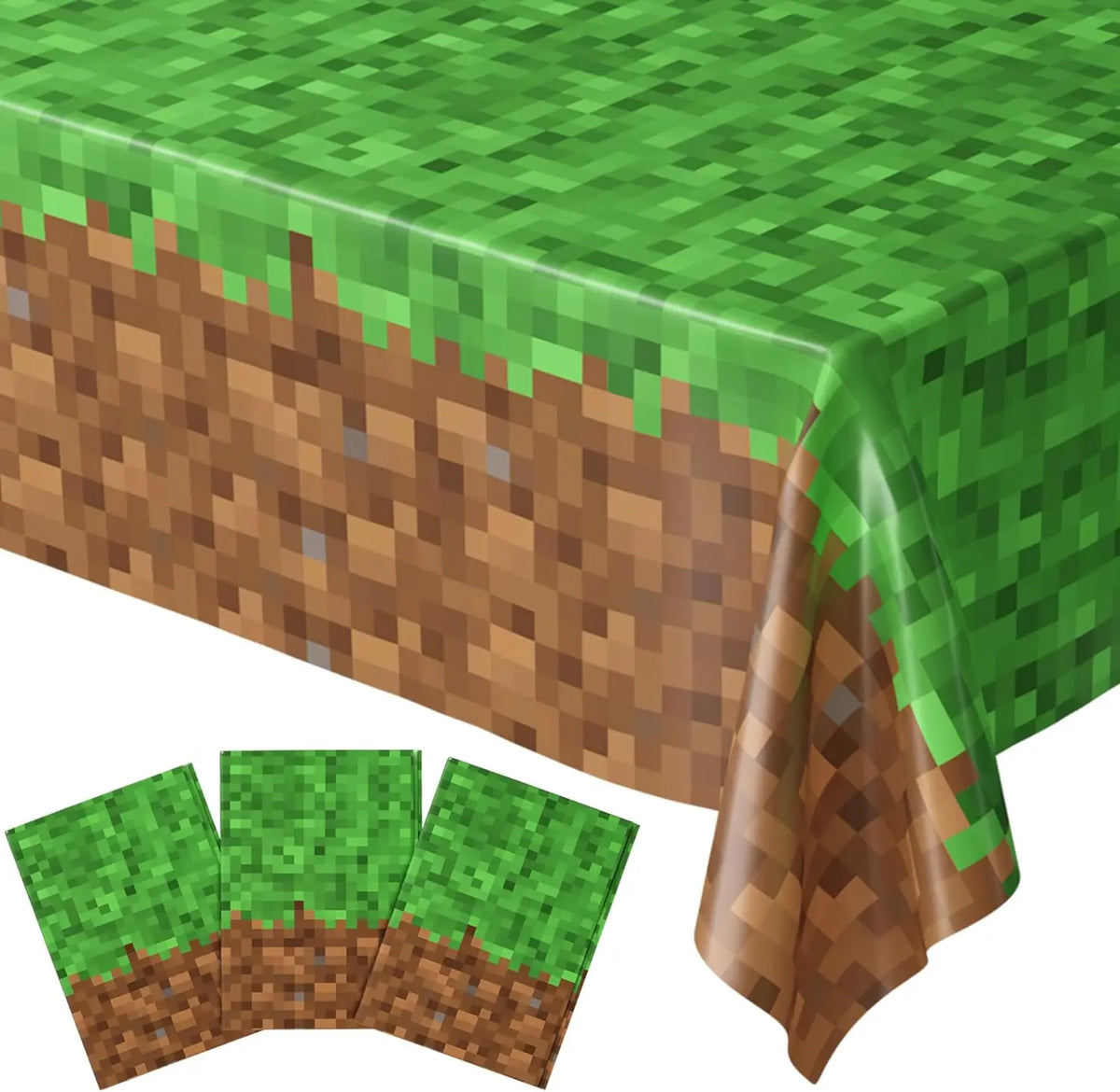 Pixel Miner Style Birthday Party Grass Tablecloth Gamer Birthday Decorations, Mining Craft Party Supplies Pixel Miner Party