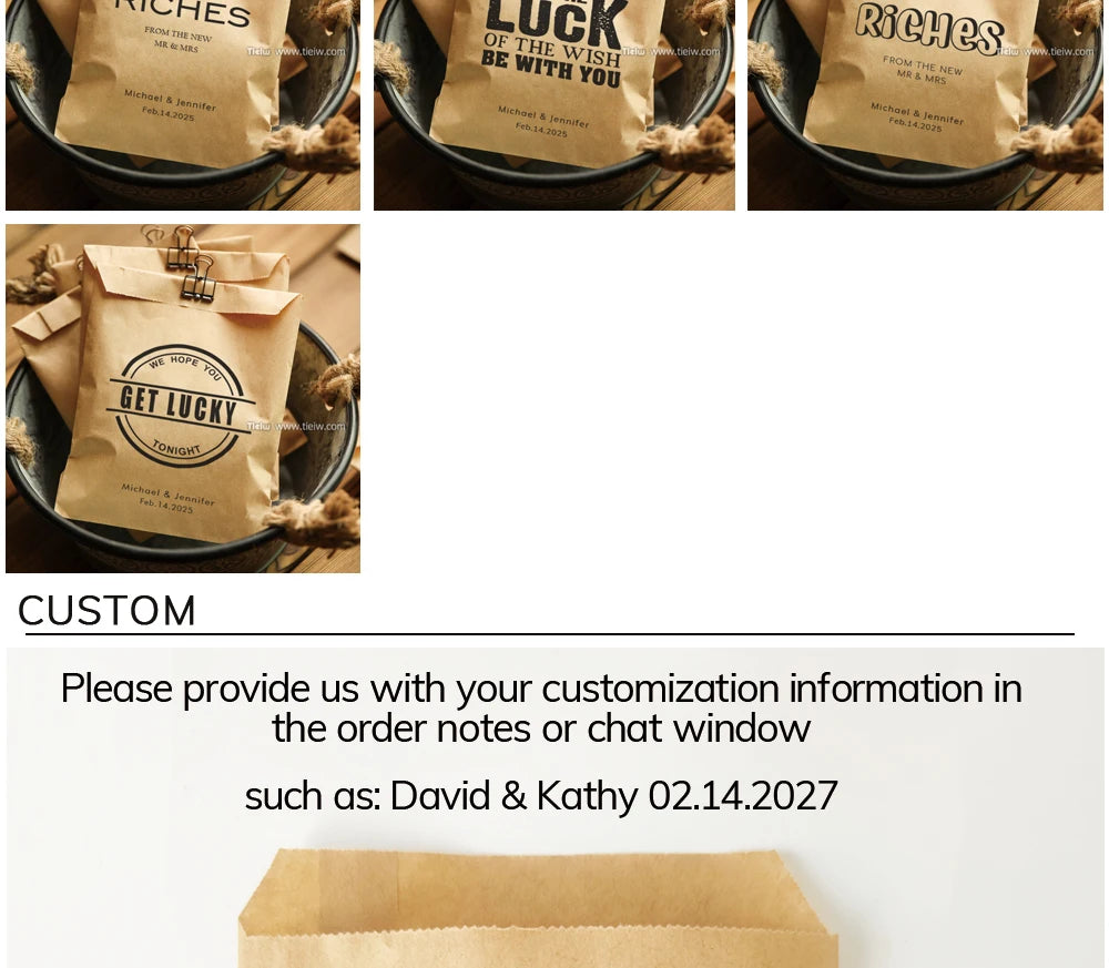 50PCS Personalized Wedding Favor Bags Custom Name Date Lottery Game Kraft Paper Perfect for Weddings Engagements Bridal Showers