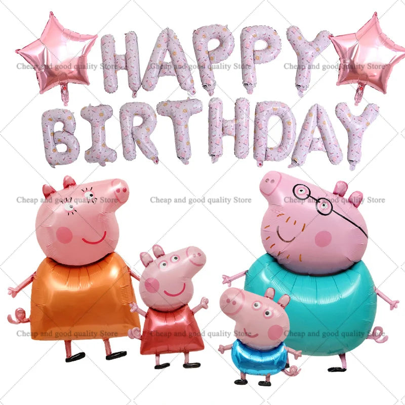 Peppa Pigs Birthday Decorative Ballons Set Aluminum Foil Balloon Number Balloons Set Party Decoration Photographic Props Gift
