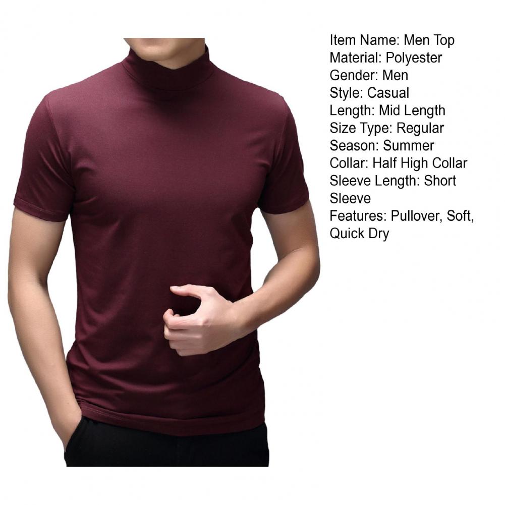 Men Summer Top Half High Collar Solid Color Soft Pullover Breathable Keep Cooling Casual Short Sleeves Summer T-shirt Clothing