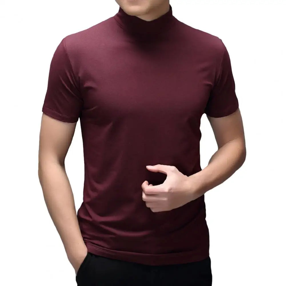 Men Summer Top Half High Collar Solid Color Soft Pullover Breathable Keep Cooling Casual Short Sleeves Summer T-shirt Clothing