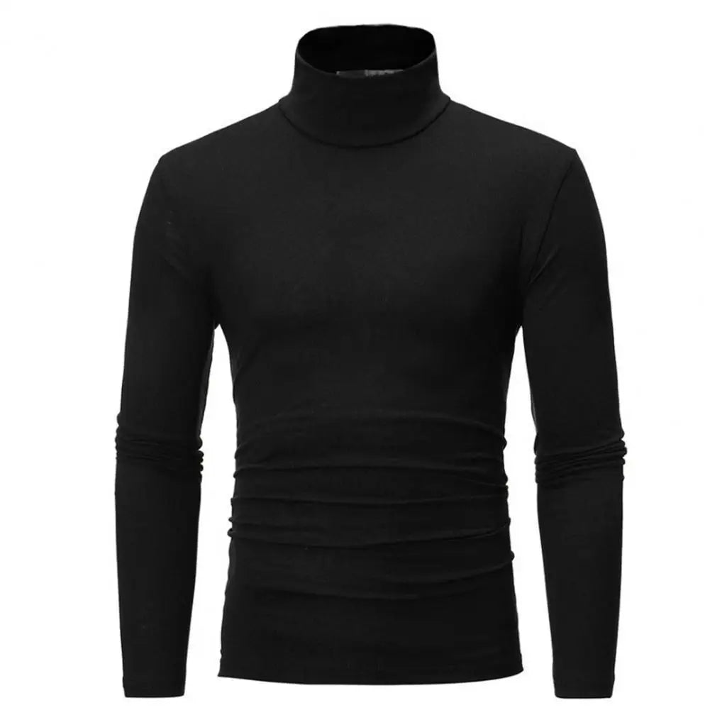 2021 New Men's Solid Color Turtleneck T Shirts Male Slim Fit Long Sleeve T Shirts Black White Men tshirt Tops S-3XL