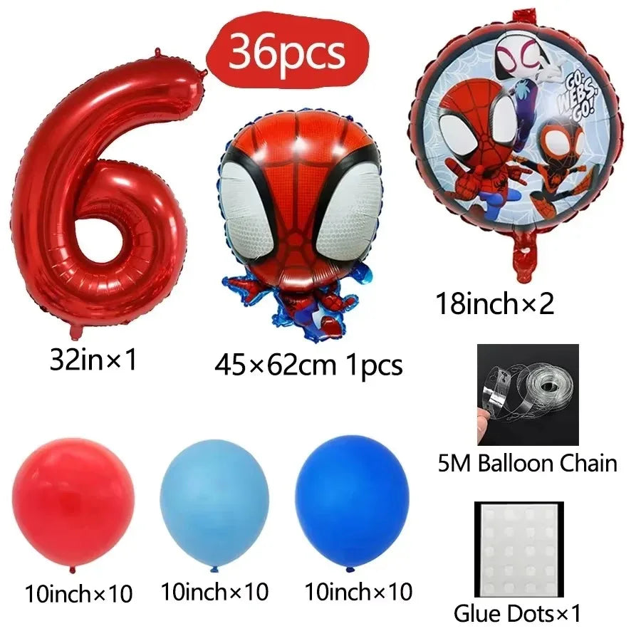Spider and His Amazing Friends Spider Number Aluminum Balloons Birthday Party Decorations Balloon for Kids Baby Shower gifts