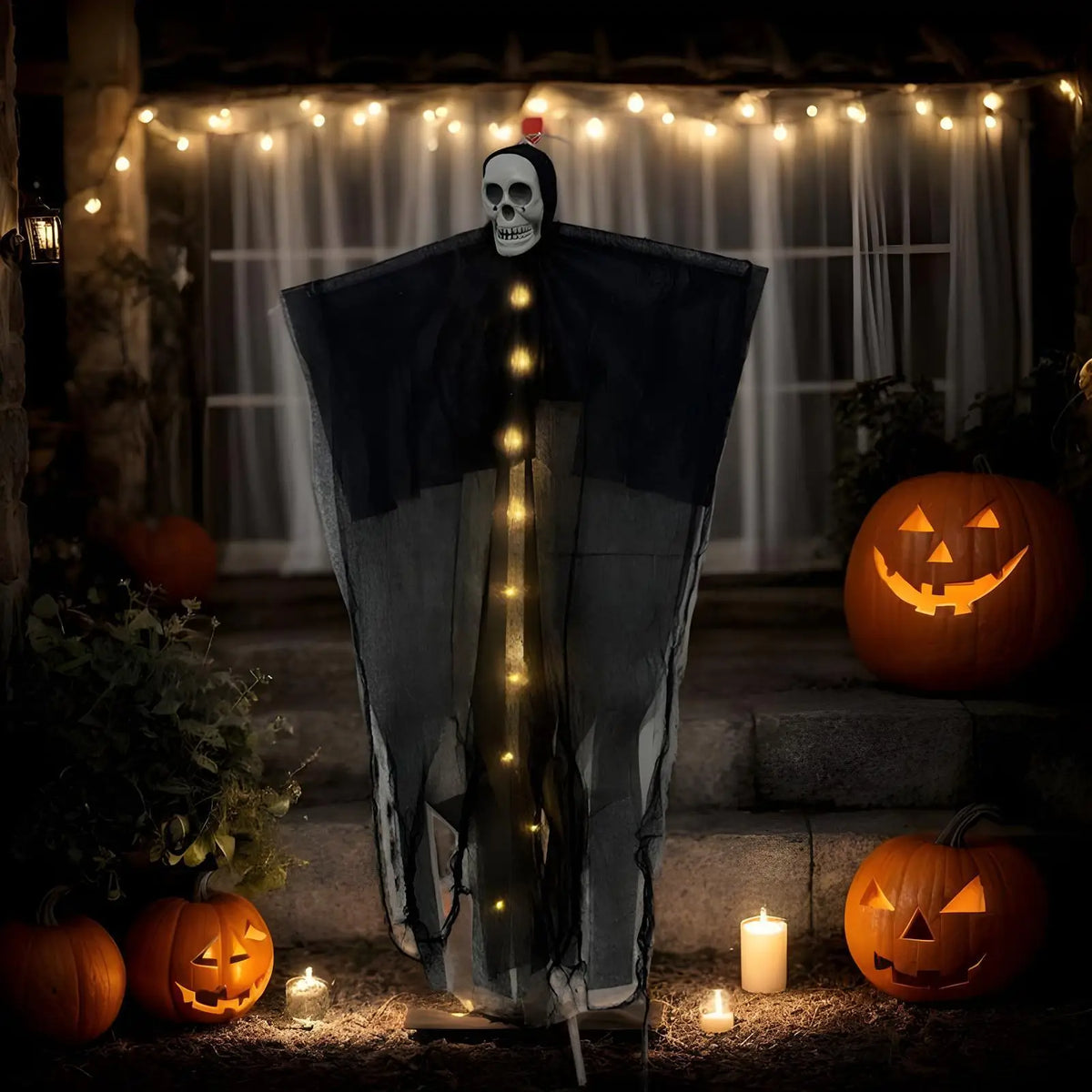 Halloween Hanging Skeleton Ghost Decoration Lighted Skull Ornament Horror Props Haunted House Outdoor Tree Decor Party Supplies