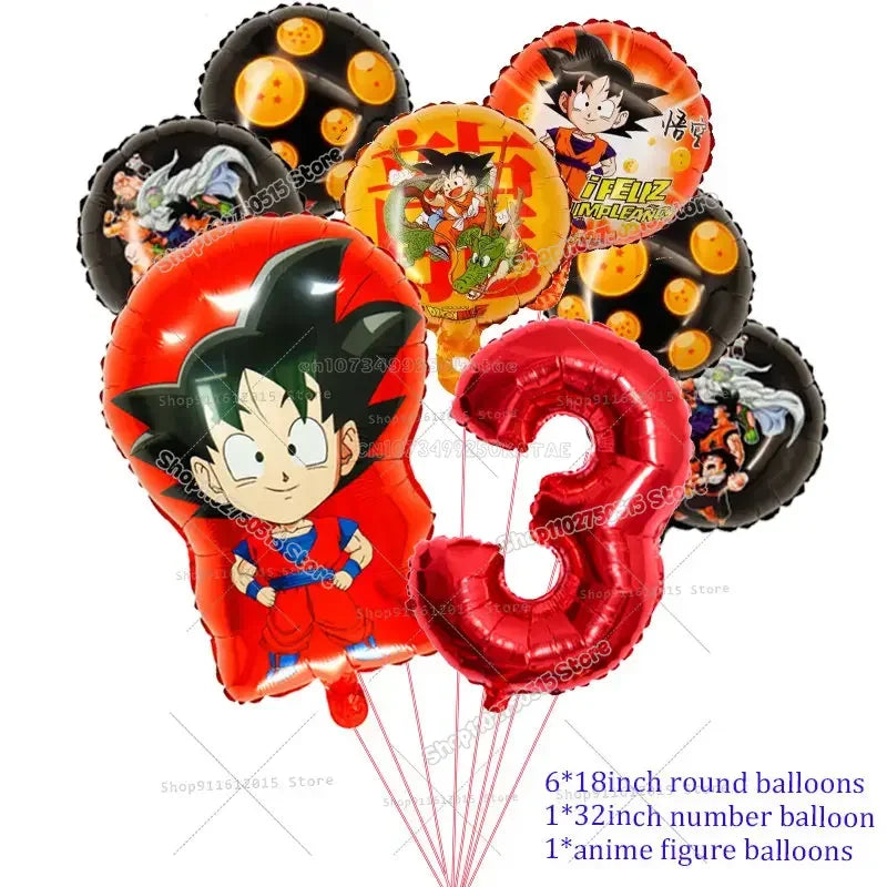 Dragons Ball Boy Birthday Balloon Decoration Son Goku Kids Party Supplies Number Ballons Anime Cartoon Foil Round Balloons