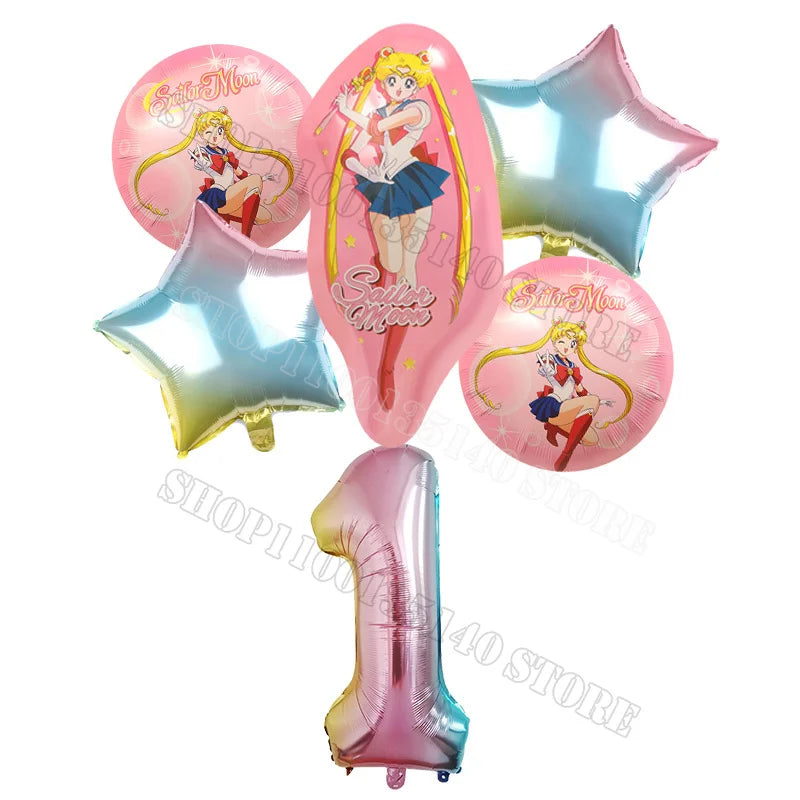 Sailor Moon Number Balloon Set Birthday Party Decoration Aluminum Foil Ballon Girl Photo Props Cute Baby Shower Parties Supplies