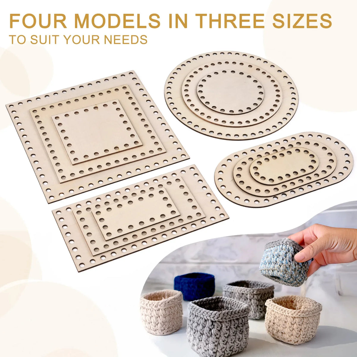 3pcs Wooden Crochet Basket Base Round Square Rectangle Ellipse Bottom Crochet Basket Hand-Woven DIY Crafts Supplies Making Tools