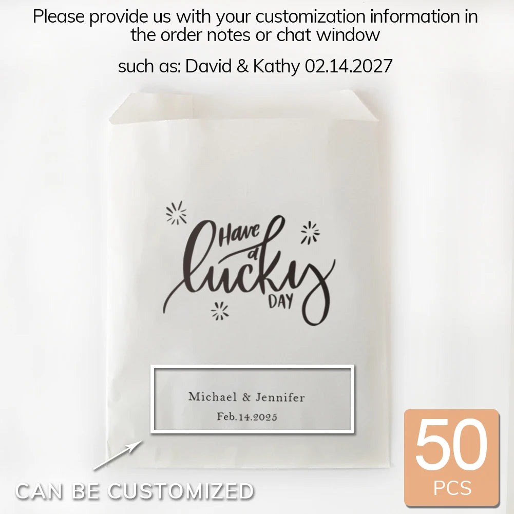 50PCS Personalized Wedding Favor Bags Custom Name Date Lottery Game Kraft Paper Perfect for Weddings Engagements Bridal Showers