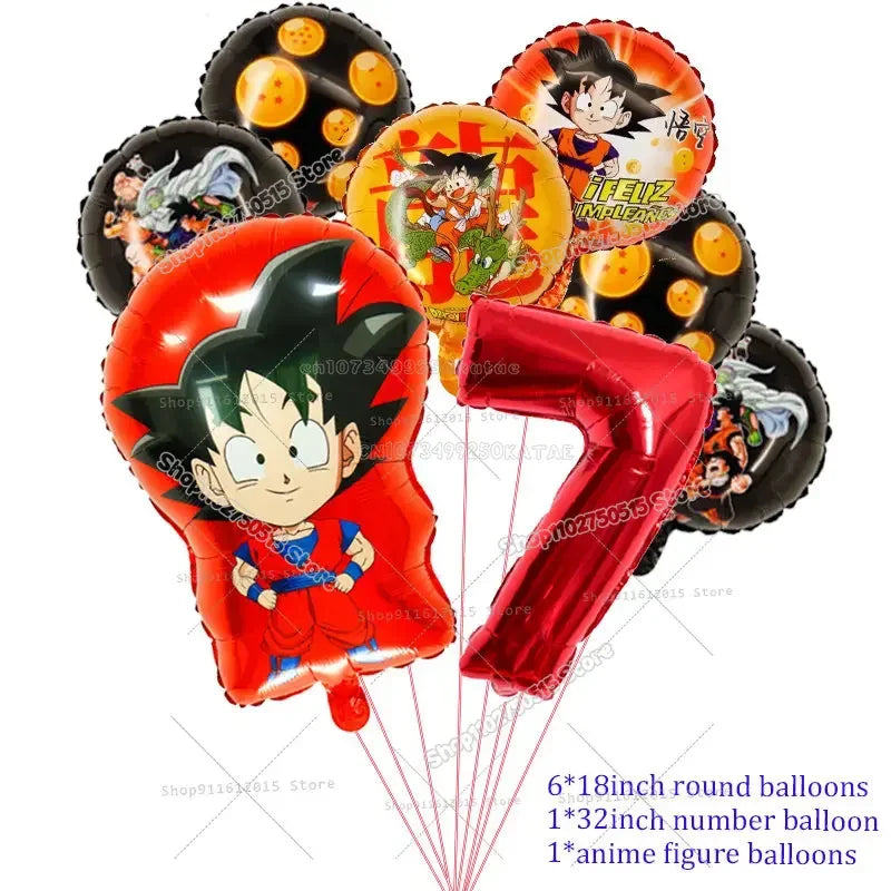 Dragons Ball Boy Birthday Balloon Decoration Son Goku Kids Party Supplies Number Ballons Anime Cartoon Foil Round Balloons