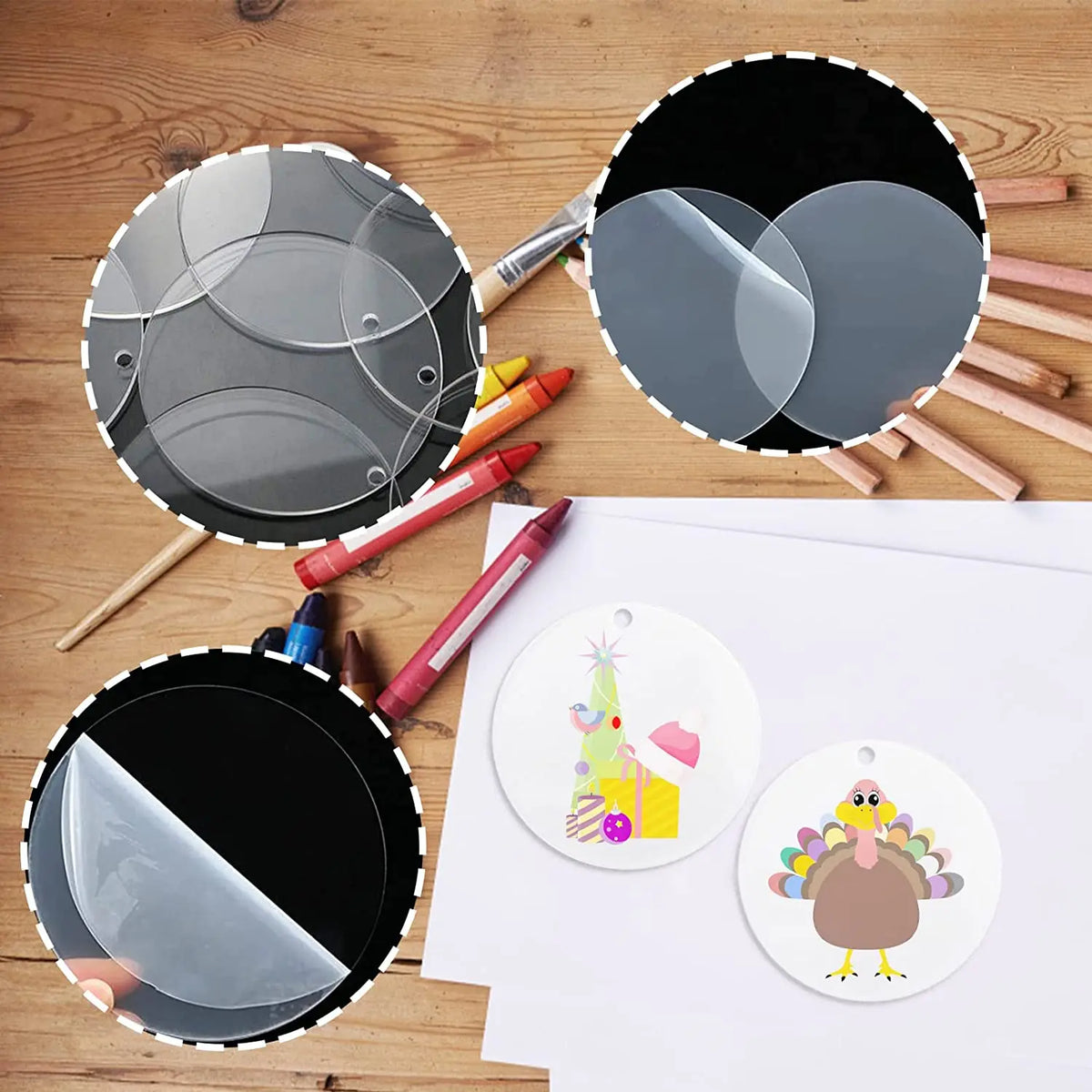 Gold Transparent Frosted Acrylic Perforated Discs 5/7.5/10cm Circular Decorative Boards for DIY Craft Projects