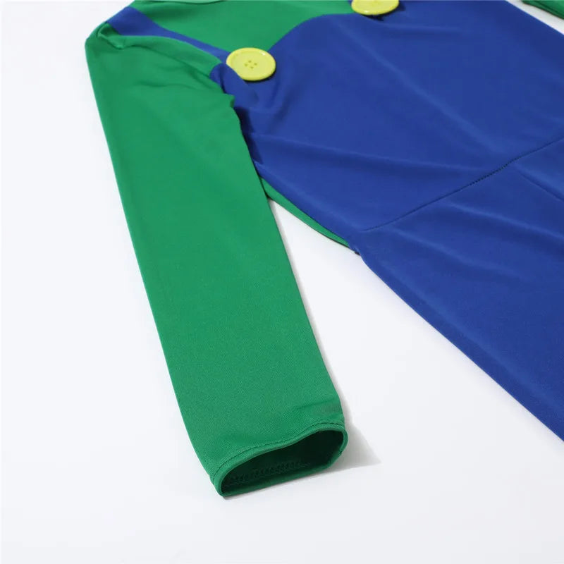 Boy Red and Green Game Jumpsuit with Hat, Beard, and Gloves, Halloween Costume for Performances, Parties, and Birthday Gifts