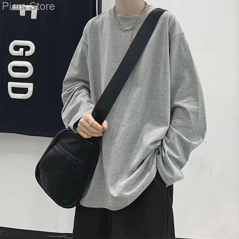 100%cotton Summer Tee T Shirt Women Kawaii T-Shirts Women 2025 Autumn Solid Simple Oversized Tshirt White Long Sleeve Tops