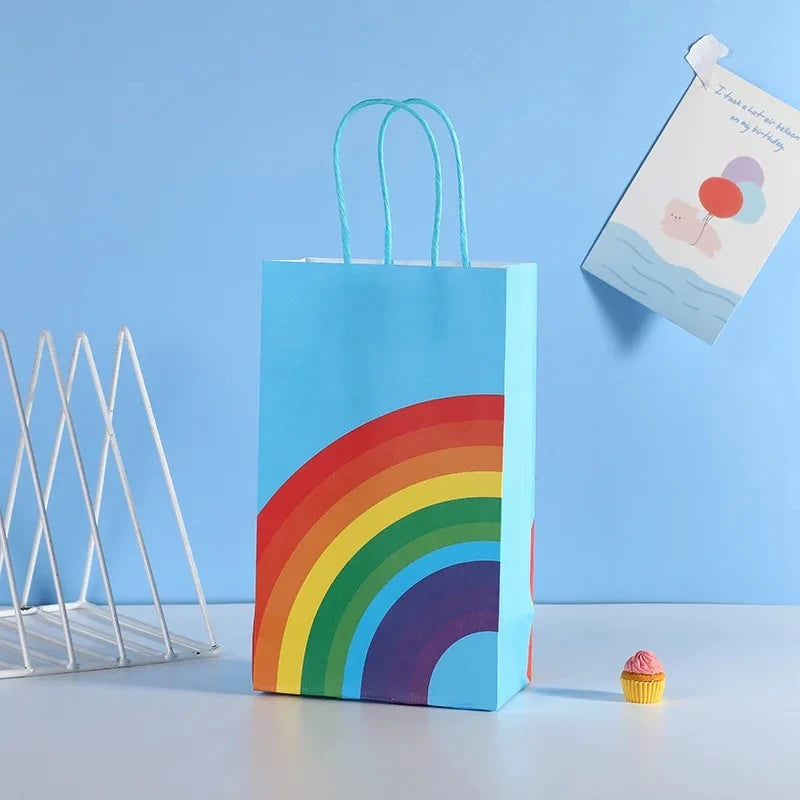 1/8/20/30Pcs Rainbow themed Rainbow Handheld Paper Bag Wedding Gift Candy Biscuit Gift Packaging Handbag Birthday Party Supplie