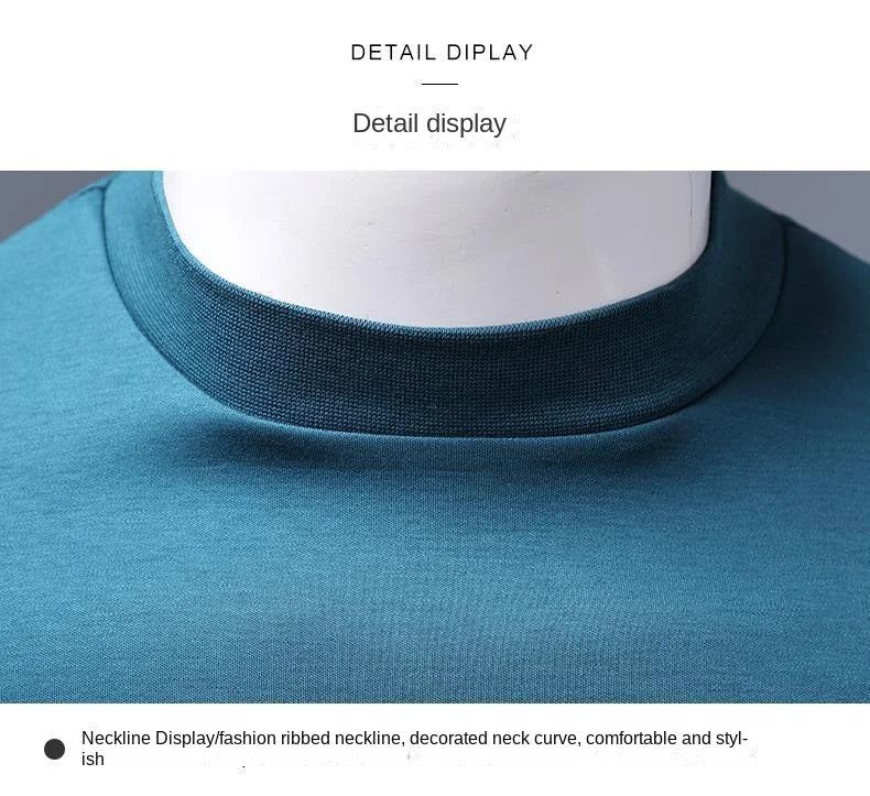 Men's Casual Turtleneck T-Shirts Short Sleeve Solid Slim Fit Silk High Neck Tops Inner Wear Trendy Round Neck Base Layer Shirt