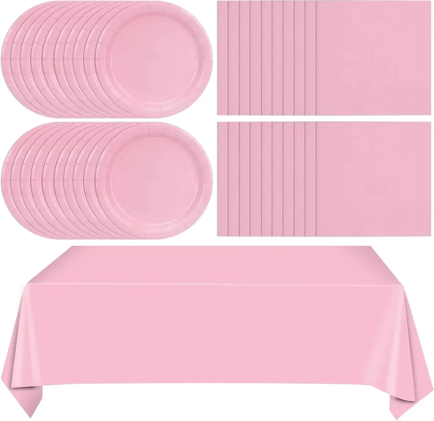 Pink Party Tableware Set Disposable Plates Cups Napkins Girl Birthday Decoration Baby Shower Kids Event Supplies