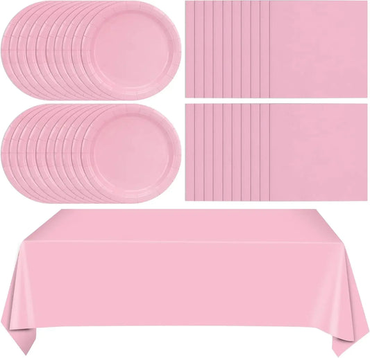 Pink Party Tableware Set Disposable Plates Cups Napkins Girl Birthday Decoration Baby Shower Kids Event Supplies