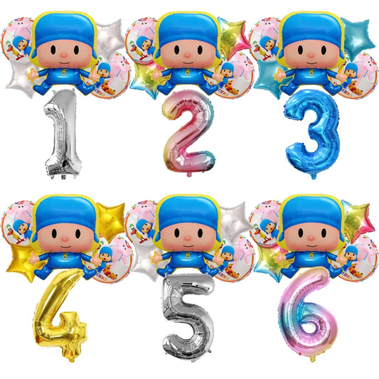 Kids Digit 1-10 Balloons P-pocoyos Kawaii Party Decoration Boys Girls Birthday Baby Shower Gender Reveal Ballons Children Gift