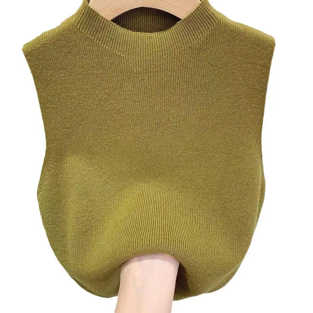 Hot Women's Vest Knitted Tank Top Solid Color Slim Sweater Half-turtleneck Spring Autumn Sleeveless T-Shirt Cropped Top Camisole