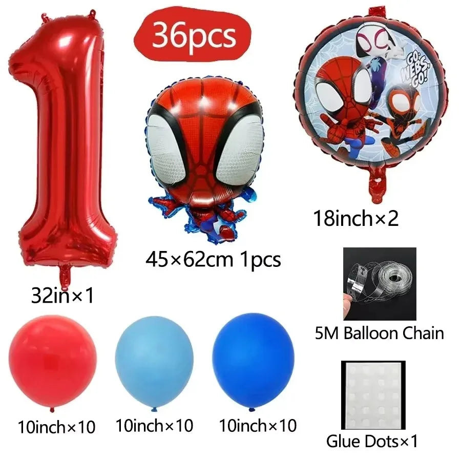 Spider and His Amazing Friends Spider Number Aluminum Balloons Birthday Party Decorations Balloon for Kids Baby Shower gifts
