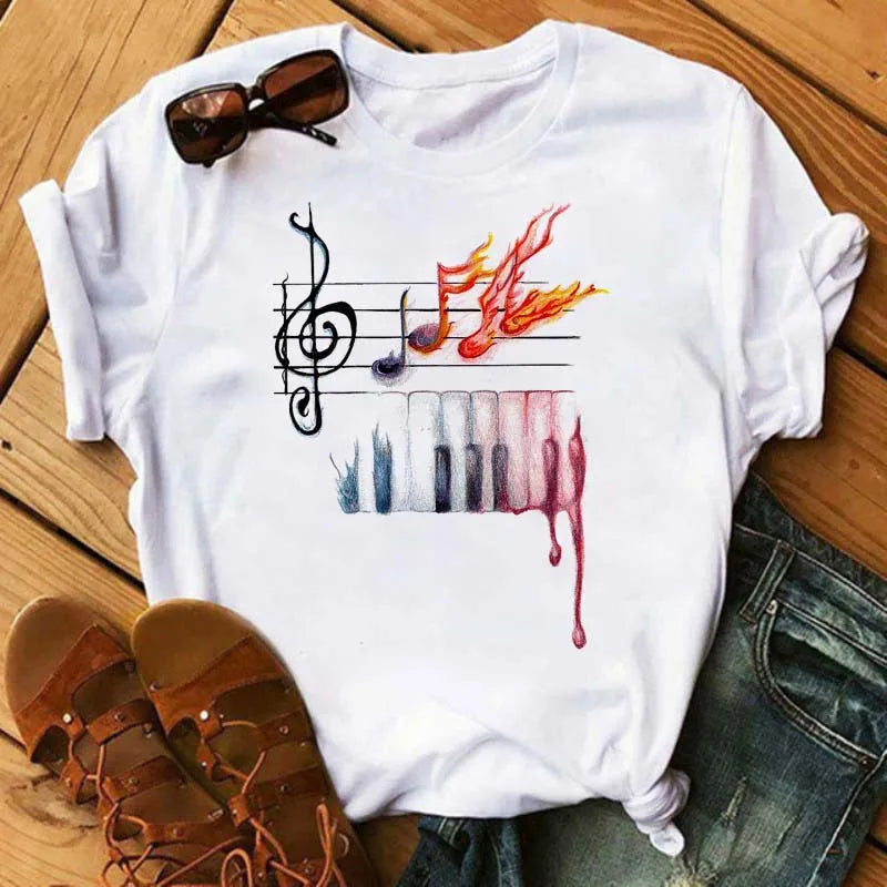 Women's Simple T-shirt Half Sleeve Colorful Flower Butterfly Art Feather Print Short Sleeve T-shirt Tops  Oversized T Shirt
