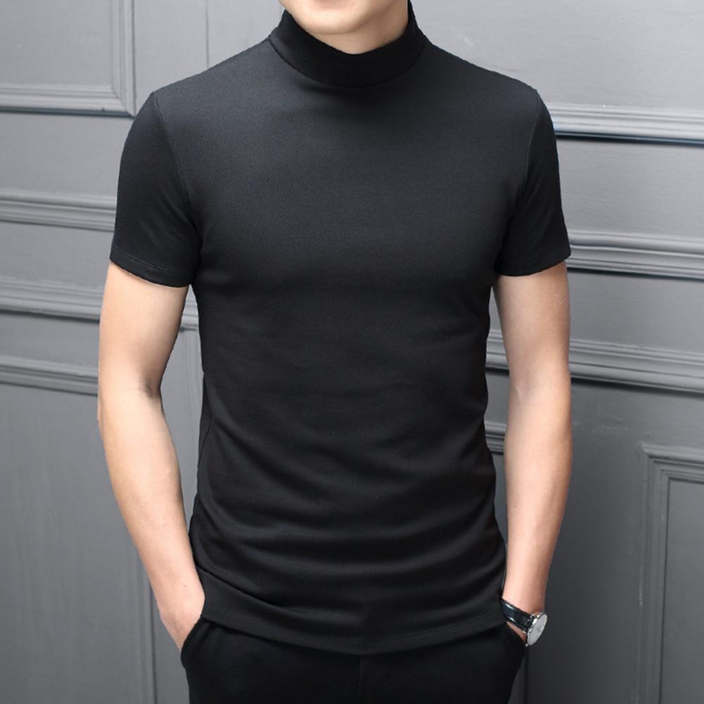 Men Summer Top Half High Collar Solid Color Soft Pullover Breathable Keep Cooling Casual Short Sleeves Summer T-shirt Clothing