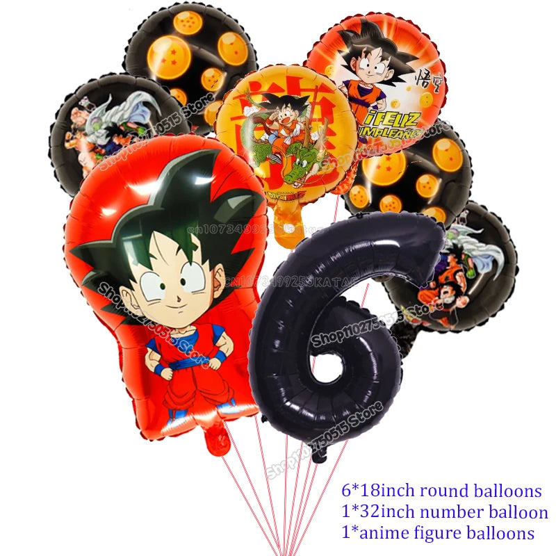 Dragons Ball Boy Birthday Balloon Decoration Son Goku Kids Party Supplies Number Ballons Anime Cartoon Foil Round Balloons