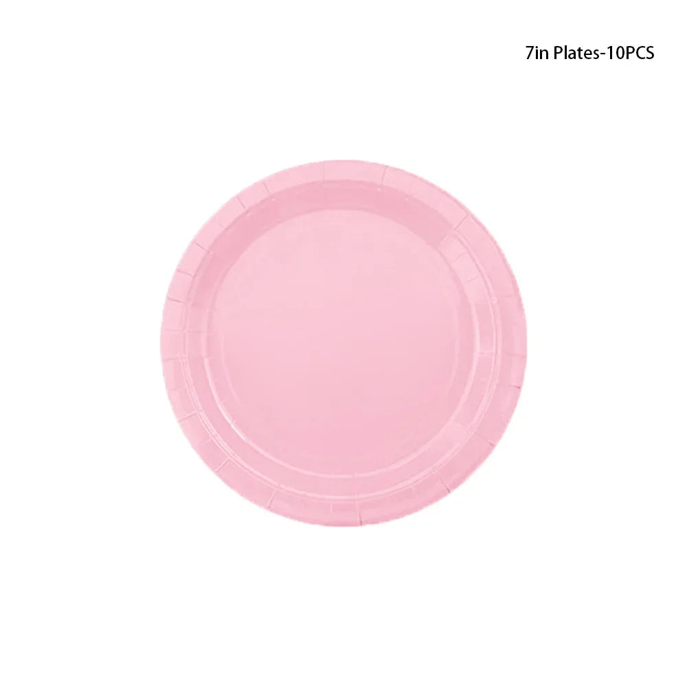 Pink Party Tableware Set Disposable Plates Cups Napkins Girl Birthday Decoration Baby Shower Kids Event Supplies