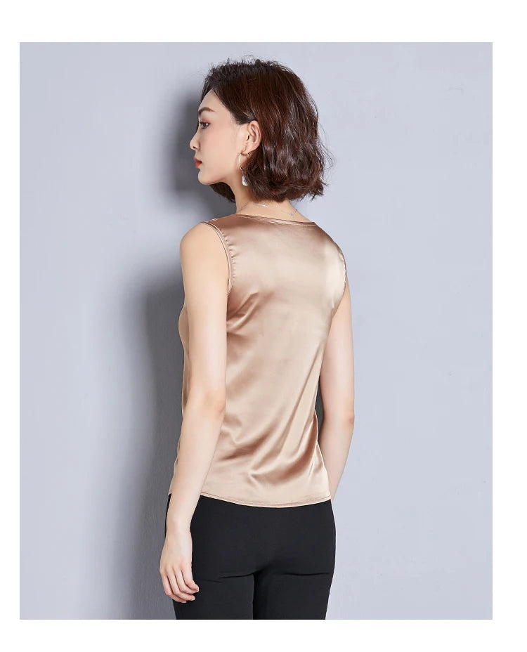 New Imitation Silk Ladies Sleeveless Blouse Halter Sexy Shirt Tops