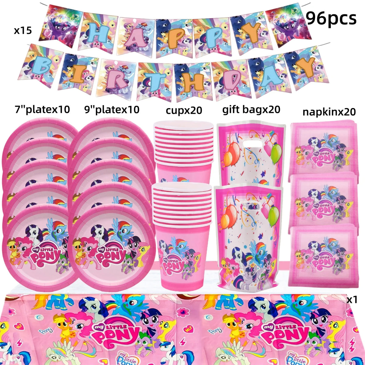 Pink Pony Birthday party Decoration set Tableware Tablecloth Plate Cup Gift Bags Napkin Baby Shower Pony Party Favors Supplies
