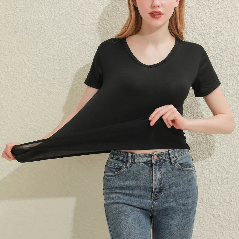 2025 Short T-Shirts Summer Women's Short Sleeve Round Neck Casual Blouse Shirts Solid Color Tops  Black / White
