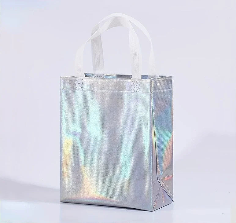5/10/20PCS Reusable Iridescent Holographic Gift Bags with Handles Medium Size Tote Bags for Birthdays Parties Weddings