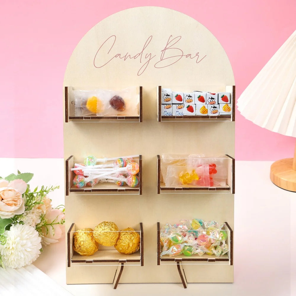 6 Grids Wooden Candy Bar Decoration Dessert Chocolate Snack Display Stand Boxes Birthday Party Wedding Table Decoration